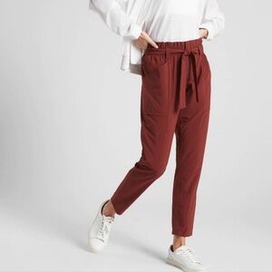 Athleta Skyline Maroon Ankle-Length Tie-Waist Pants